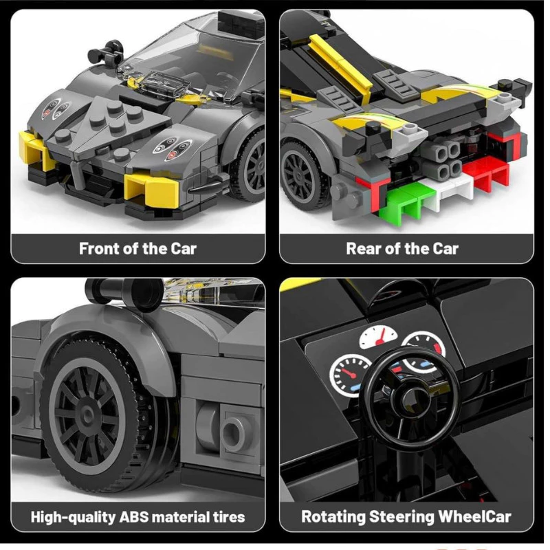Kit Blocos De Montar Carro Esportivo Colecionavel Com Expositor 390 peças Panagi Huayra R