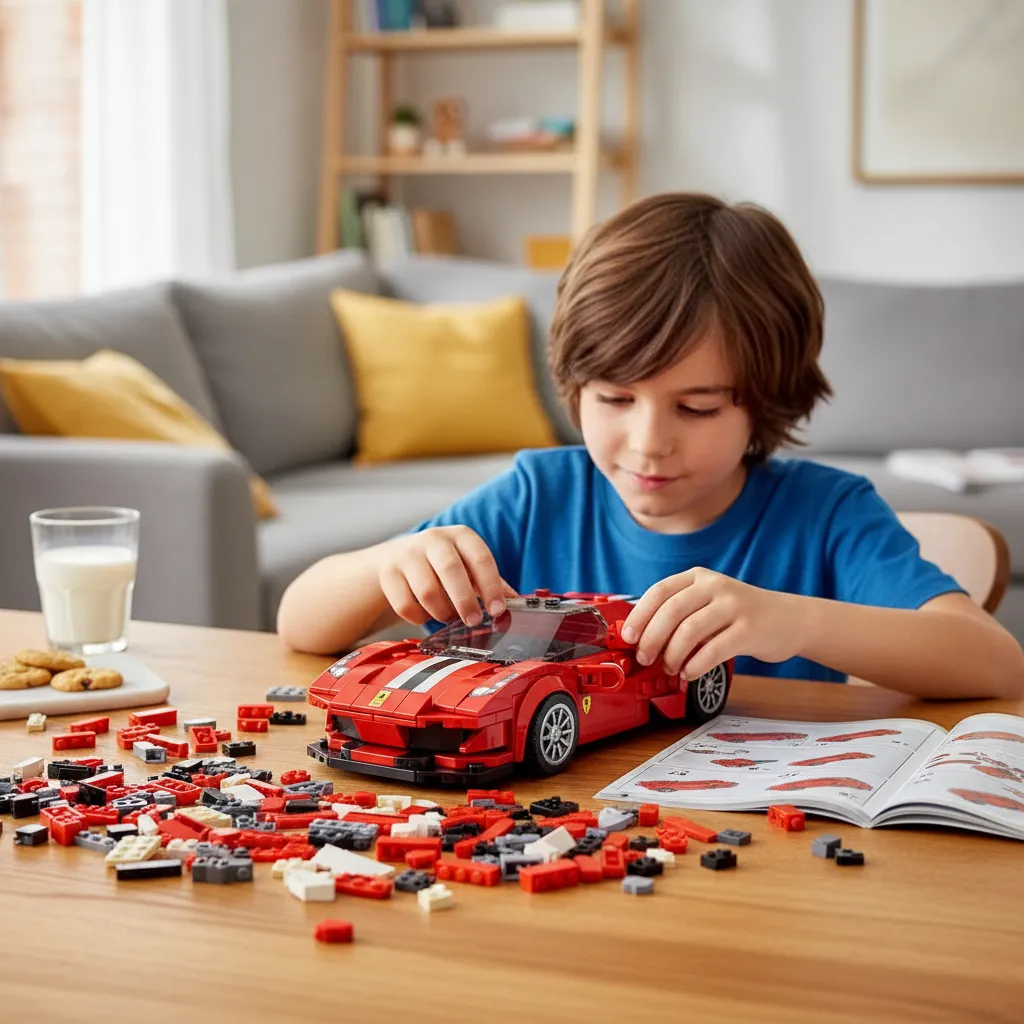 Kit Ferrari de Blocos Mould King – 364 Peças com Expositor: O Carro Ícone Esportivo Italiano em Miniatura para Montar