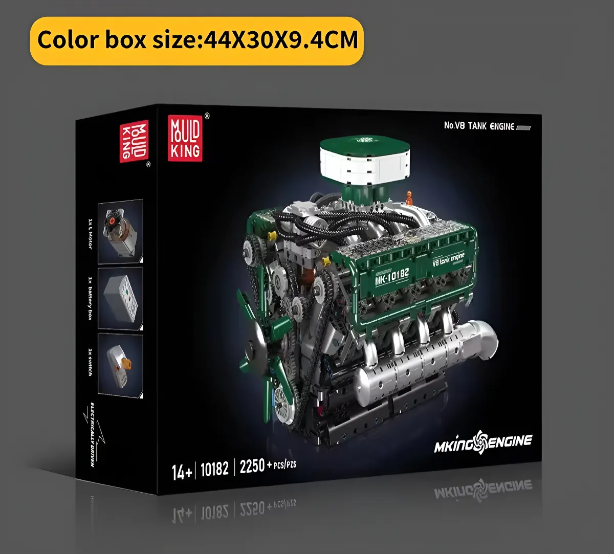 Blocos de Montar Motor V8 Tank Engine 10182 – Mold King 2250 Peças – Kit Dinâmico com Motor e Bateria