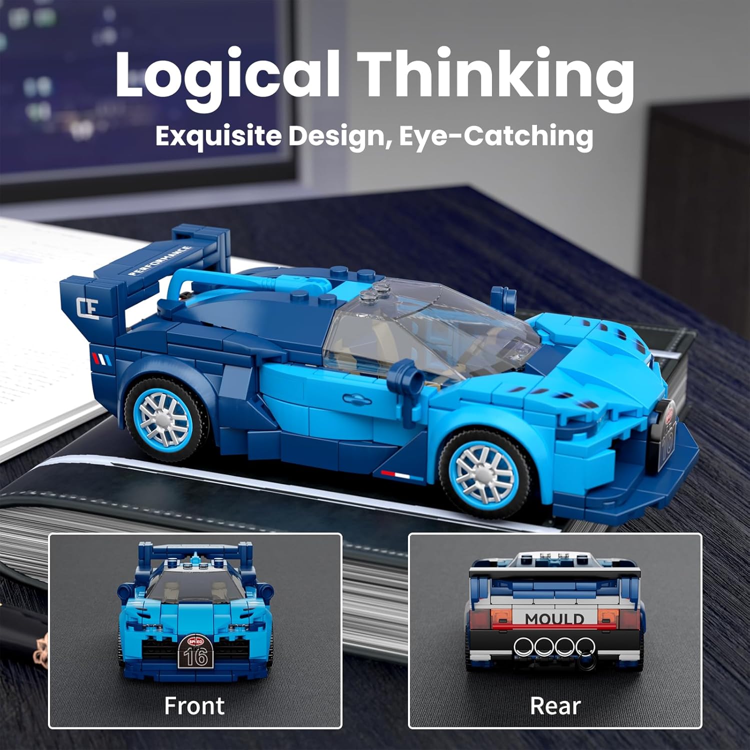 Kit Blocos Bugatti GT Azul – 375 Peças – Escala 1:18 – Mould King