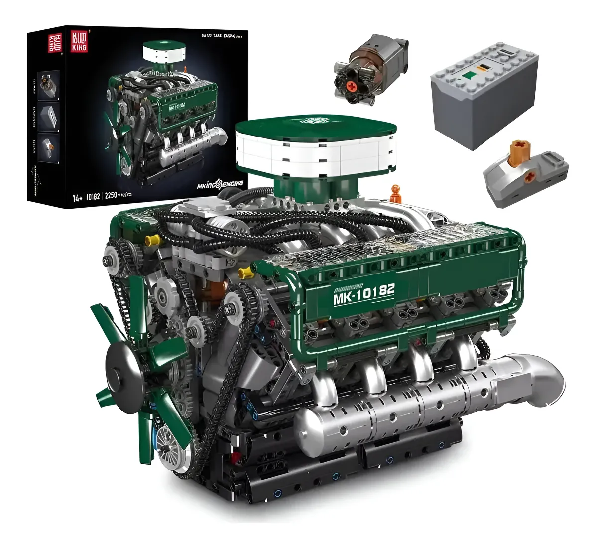 Blocos de Montar Motor V8 Tank Engine 10182 – Mold King 2250 Peças – Kit Dinâmico com Motor e Bateria