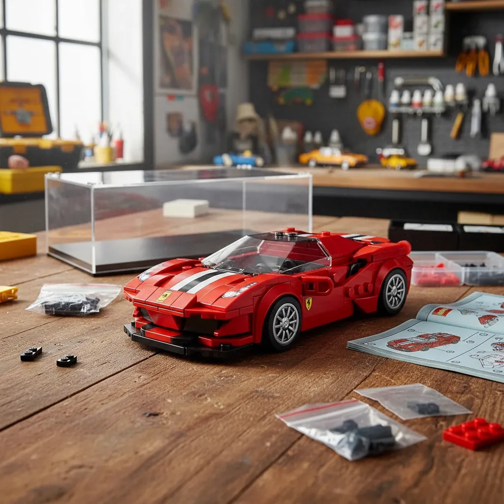 Kit Ferrari de Blocos Mould King – 364 Peças com Expositor: O Carro Ícone Esportivo Italiano em Miniatura para Montar