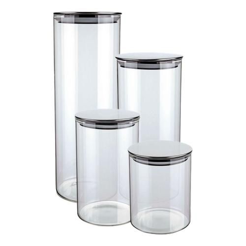 Kit Potes Mantimentos de Vidro Tampa Inox
