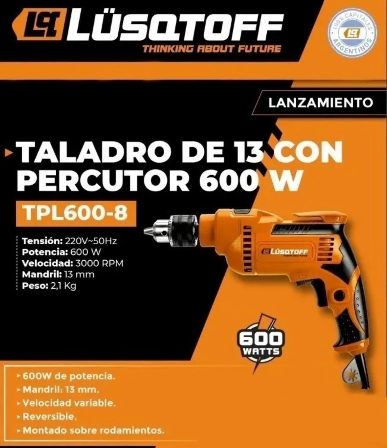 TALADRO DE 13 CON PERCUTOR 600w