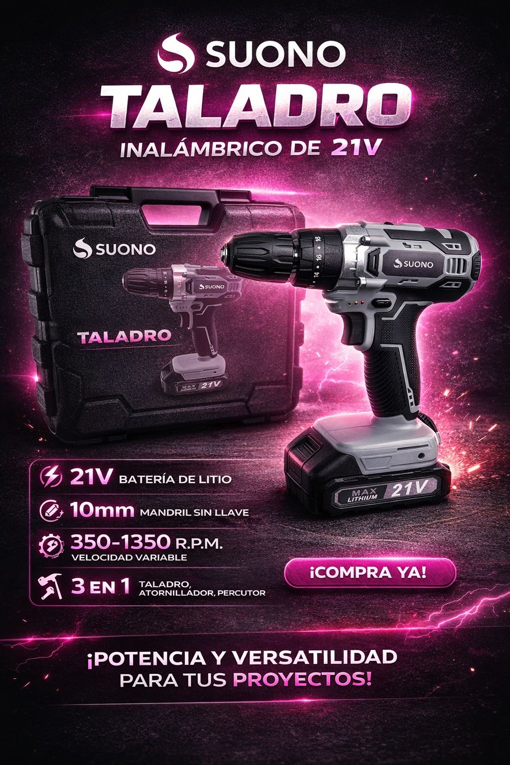 TALADRO INALÁMBRICO DE 21V