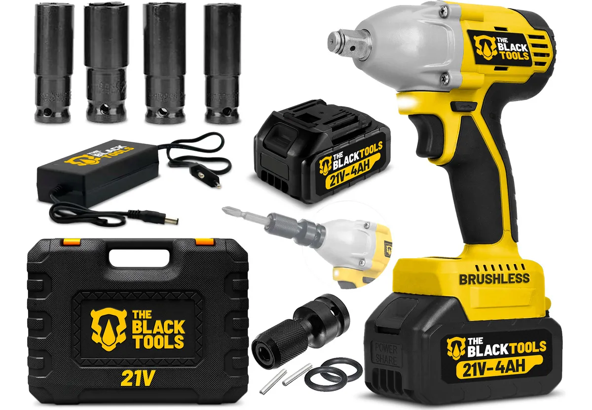 Chave De Impacto A Bateria 21V 1/2" Pol 2400 Rpm Bivolt Com Acessórios E Maleta The Black Tools