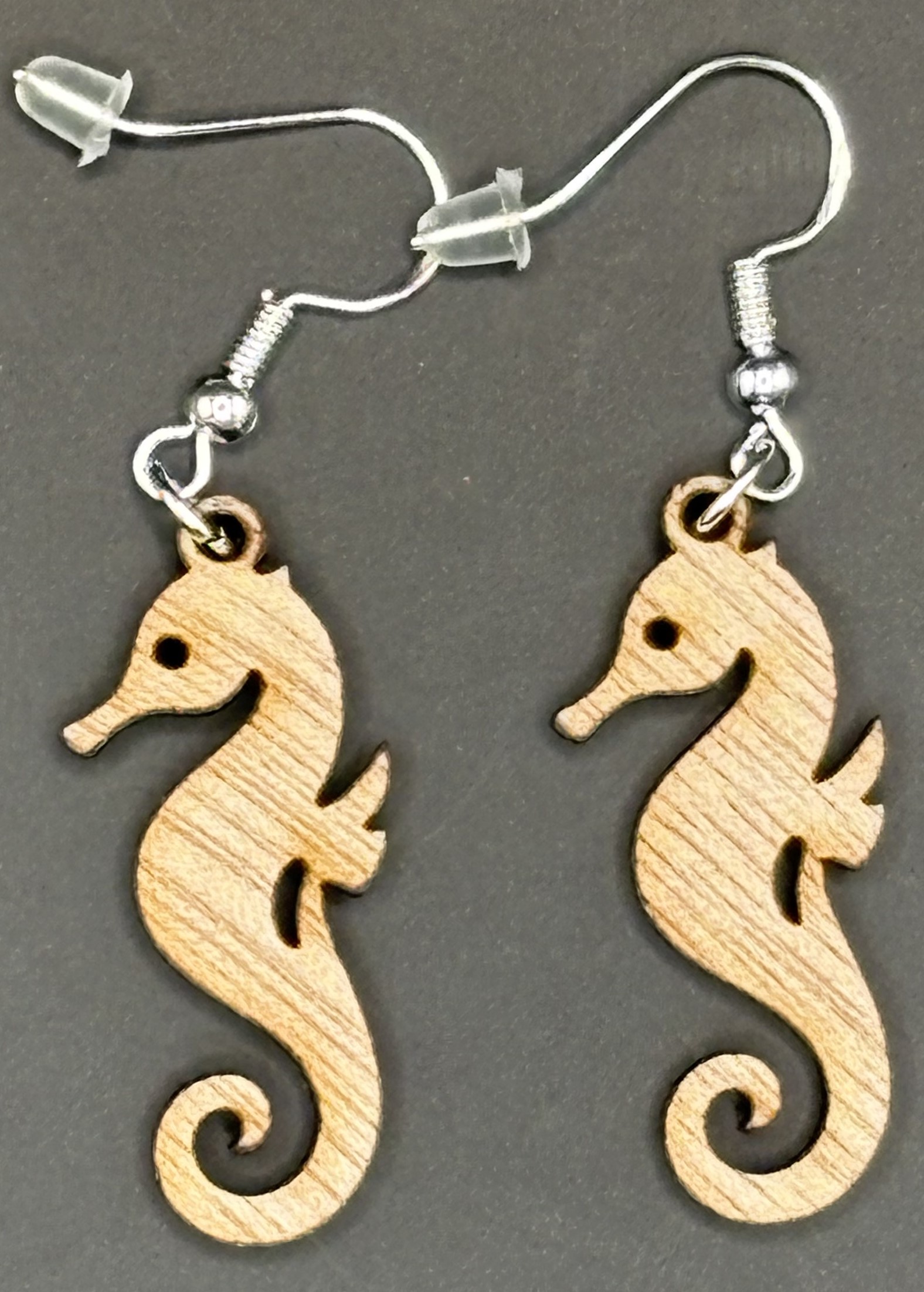 Seaside series - Wooden Seahorse Earrings (Style 2)