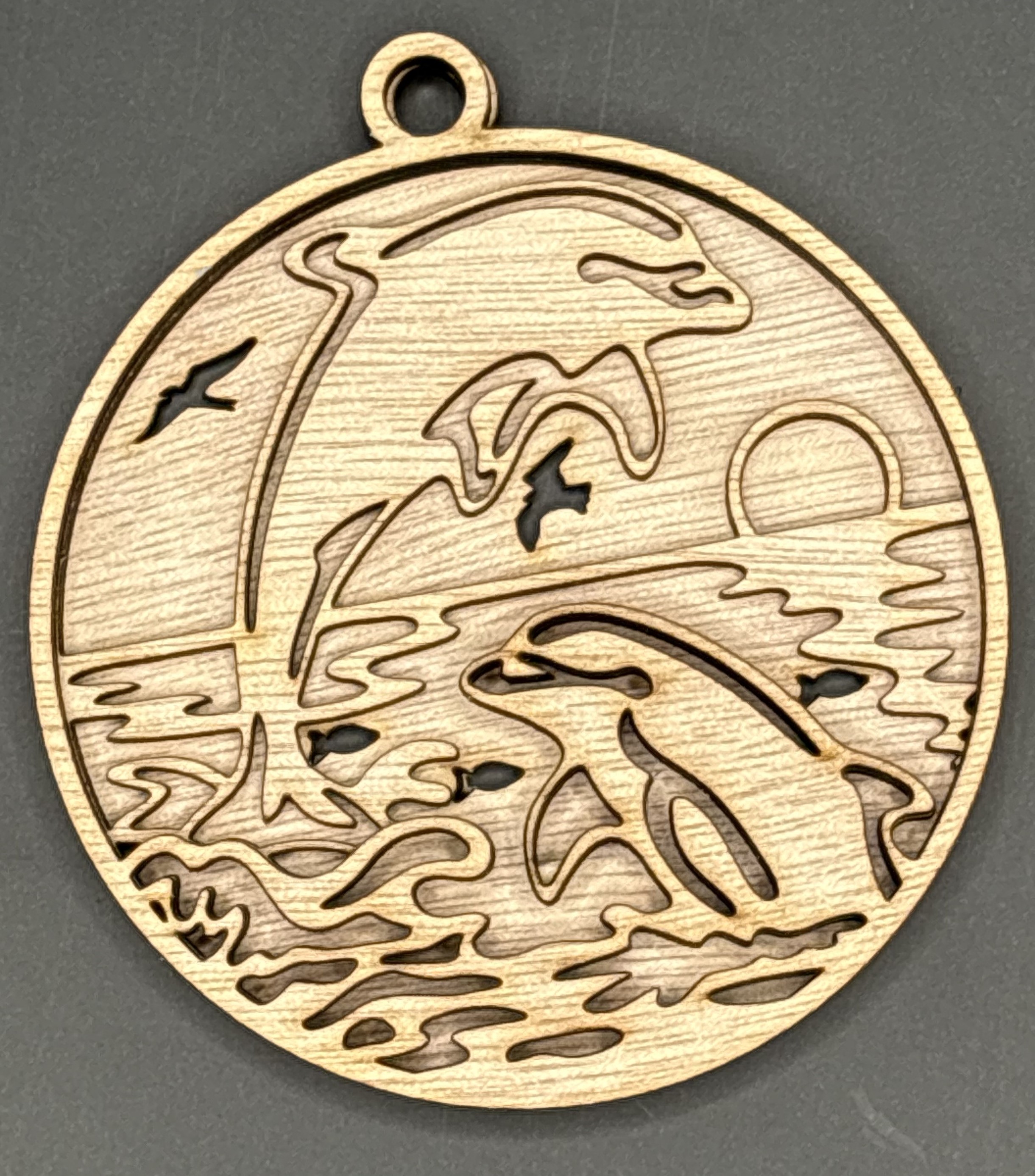 Seaside series - Dolphin Ornament (3D, 3-piece laser cut wood) Style 1