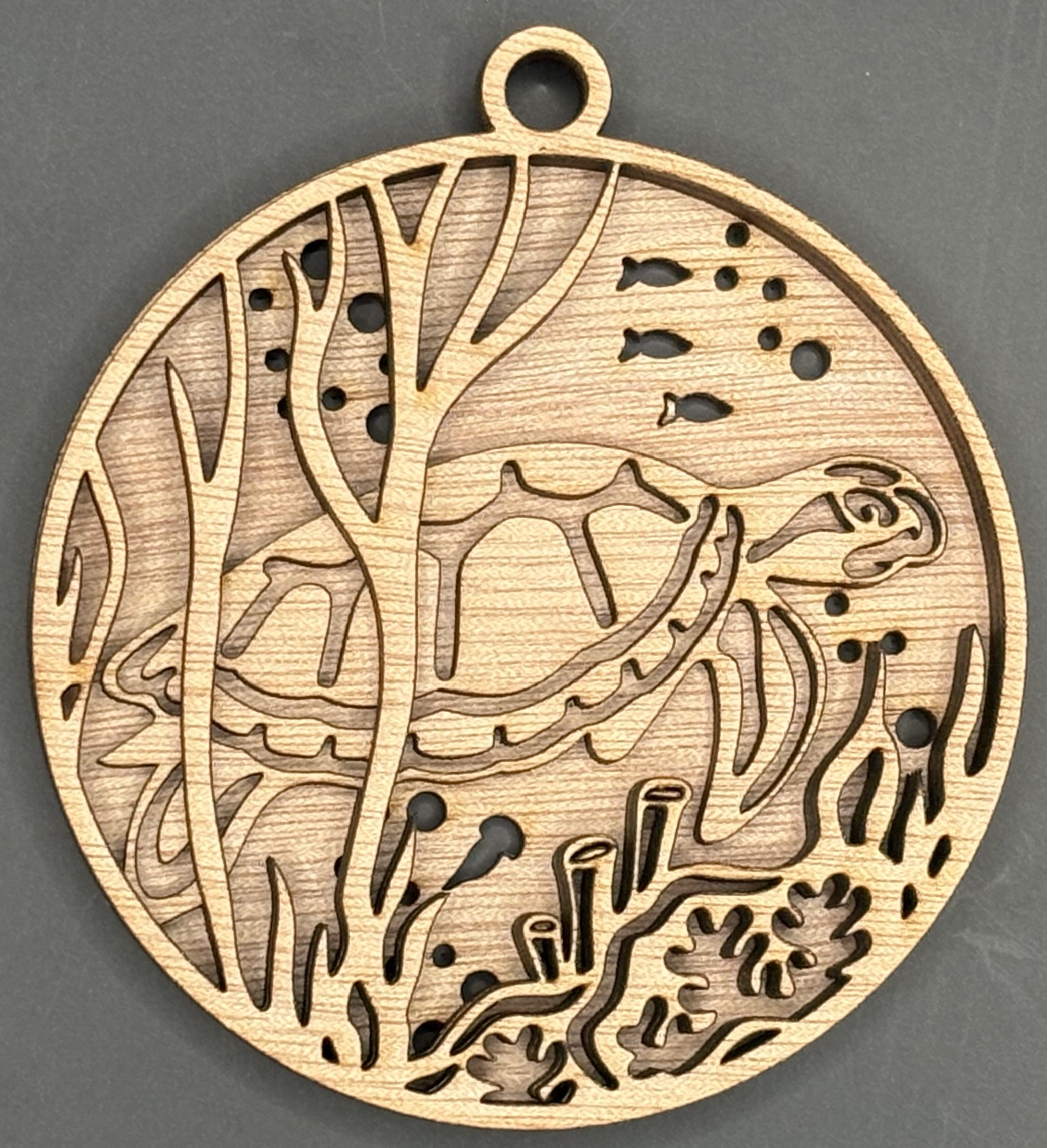 Seaside series - Turtle Ornament (3D, 3-piece laser cut wood)