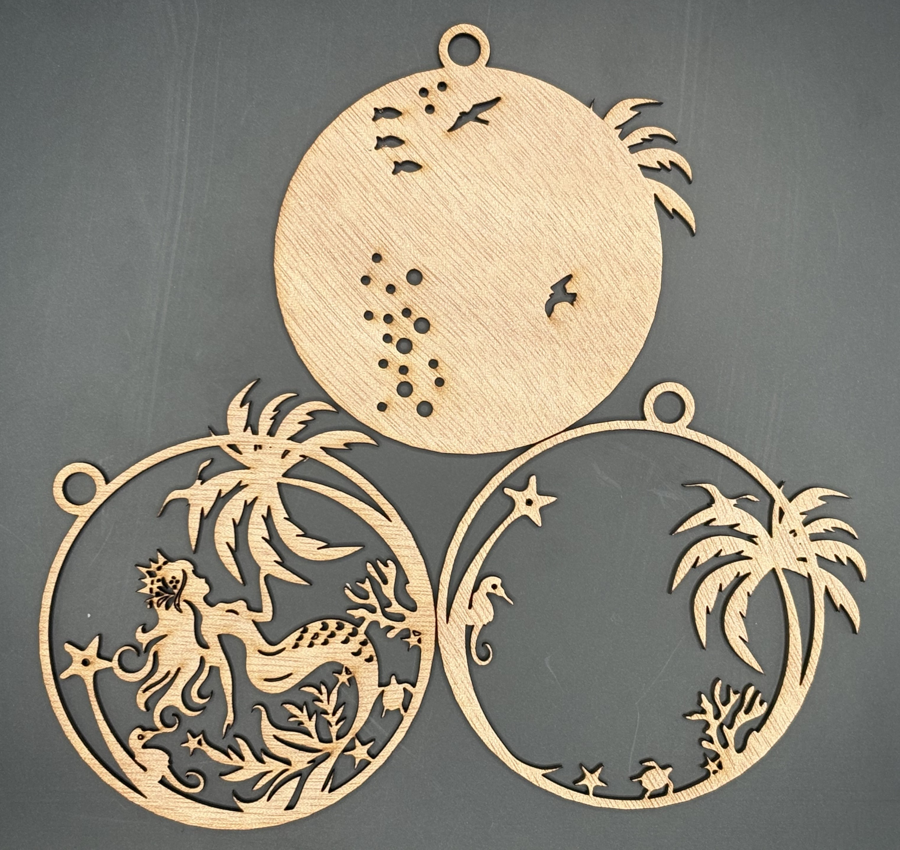 Seaside series - Mermaid Ornament (3D, 3-piece laser cut wood)