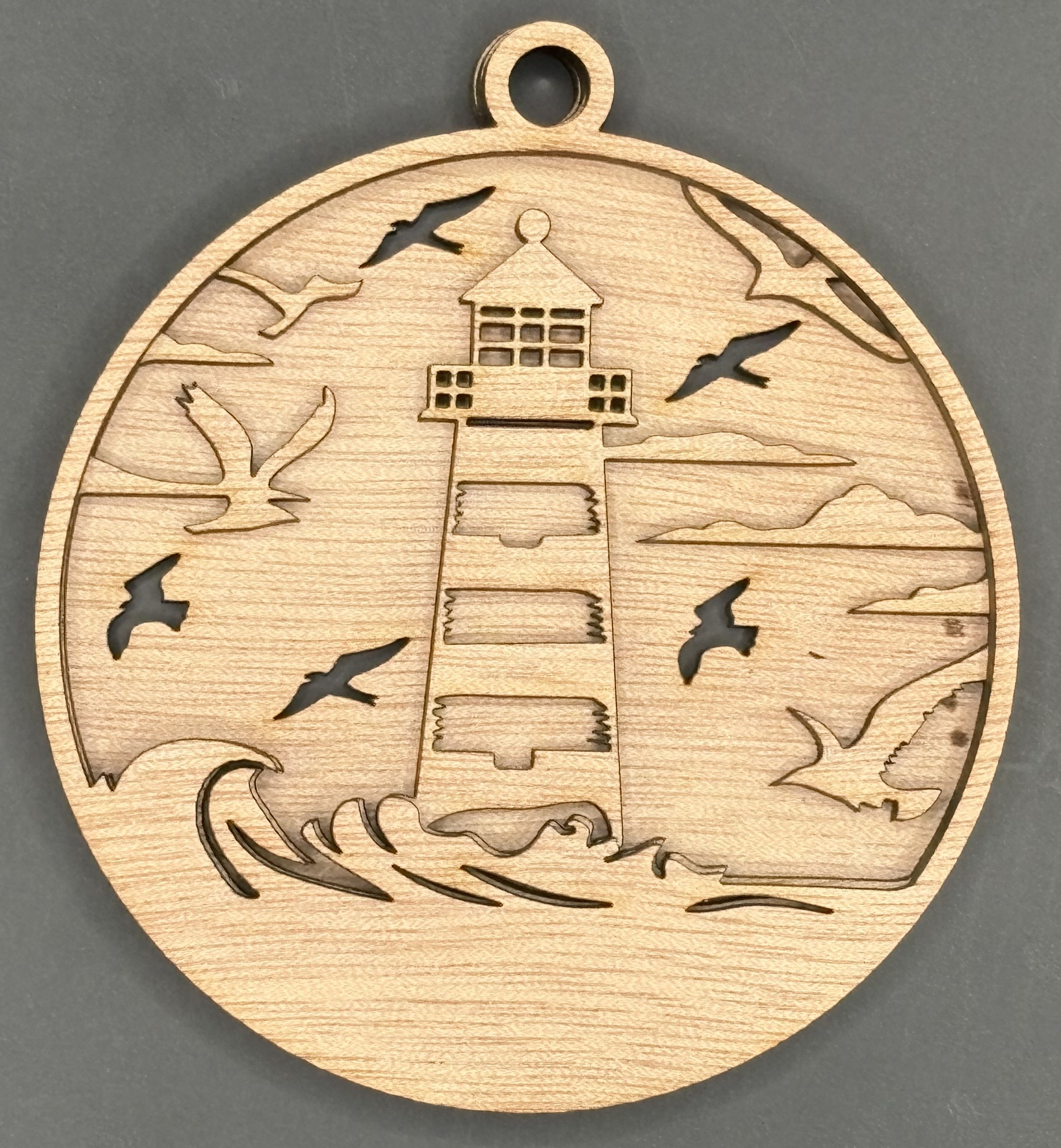 Seaside series - Lighthouse Ornament (3D, 3-piece laser cut wood)