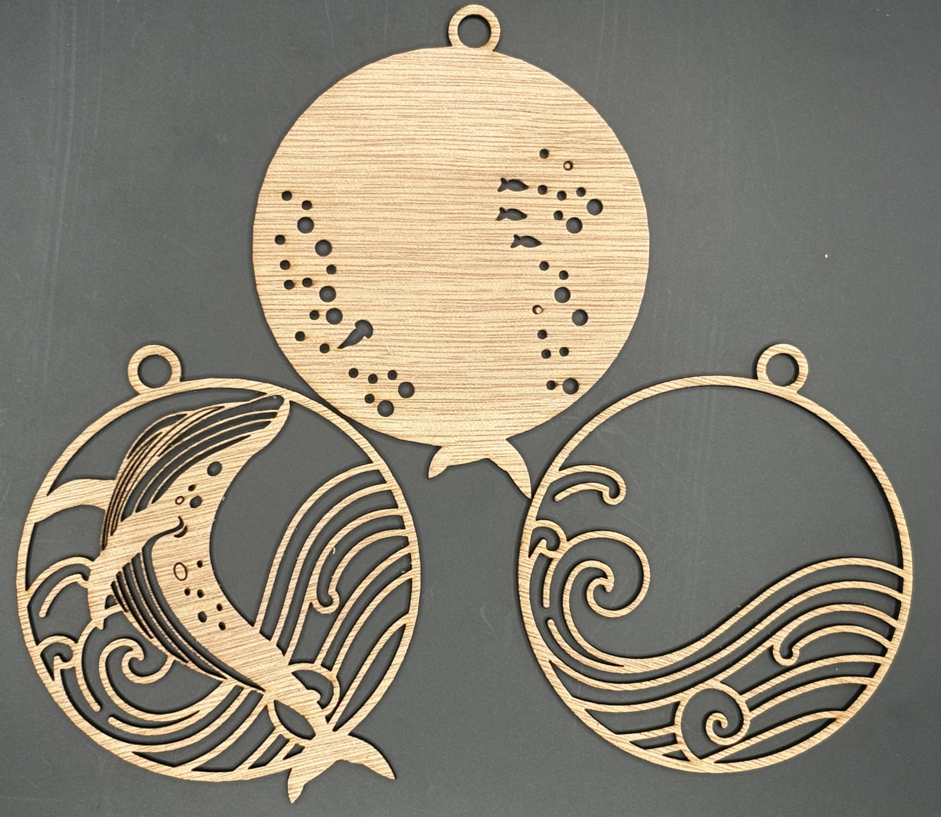 Seaside series - Whale Ornament (3D, 3-piece laser cut wood)