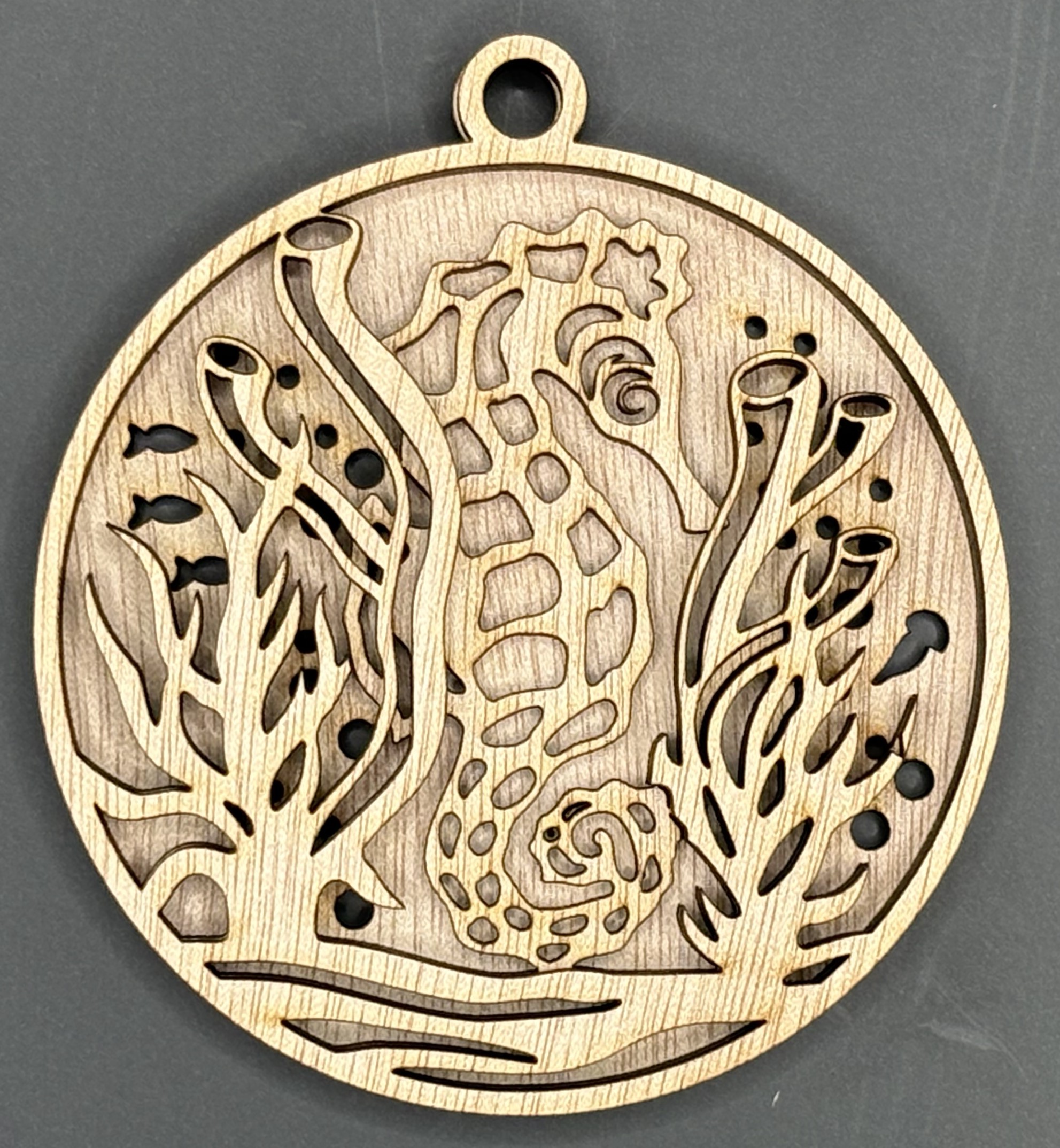 Seaside series - Seahorse Ornament (3D, 3-piece laser cut wood) Style 2