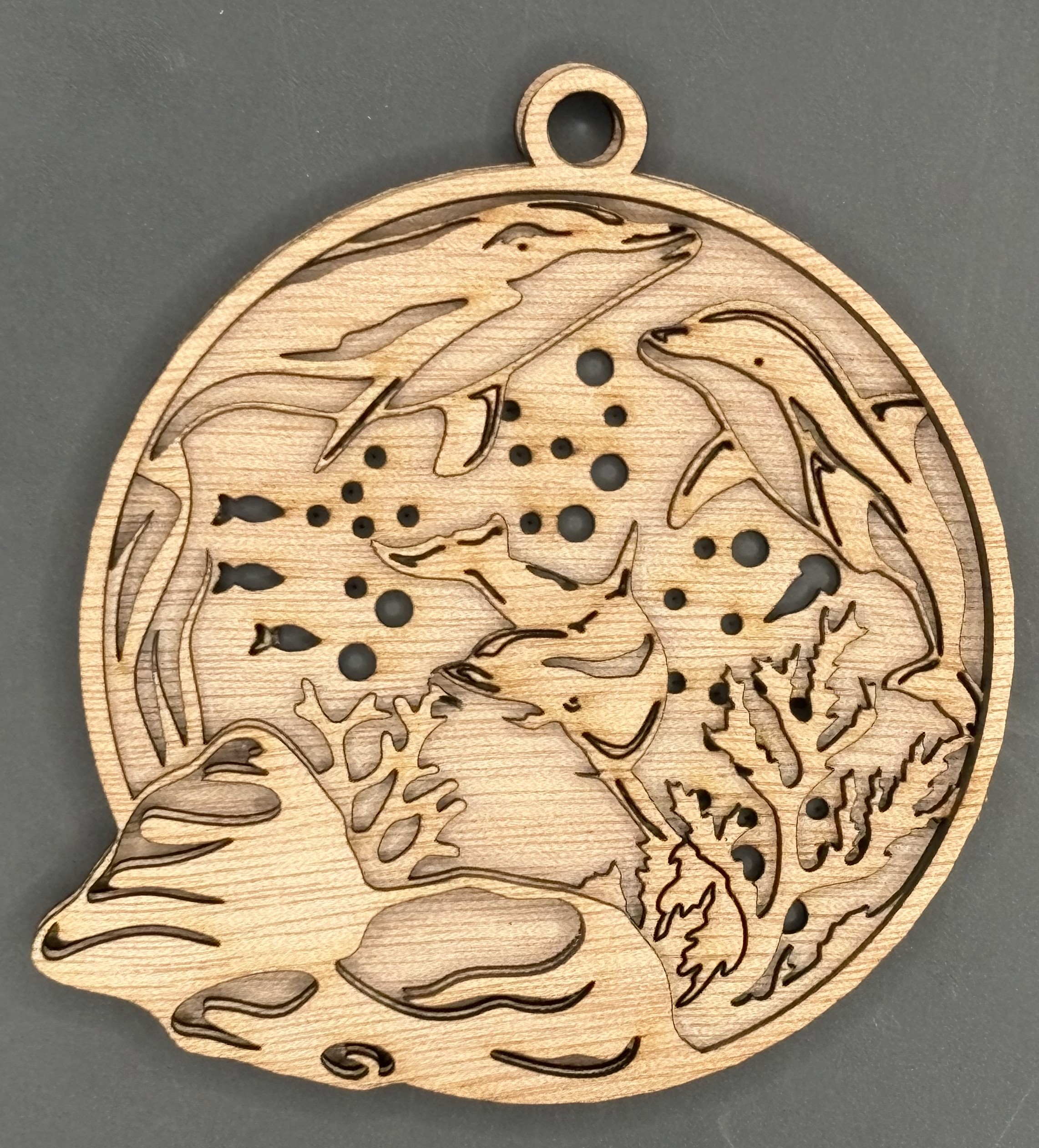 Seaside series - Dolphin Ornament (3D, 3-piece laser cut wood) Style 2