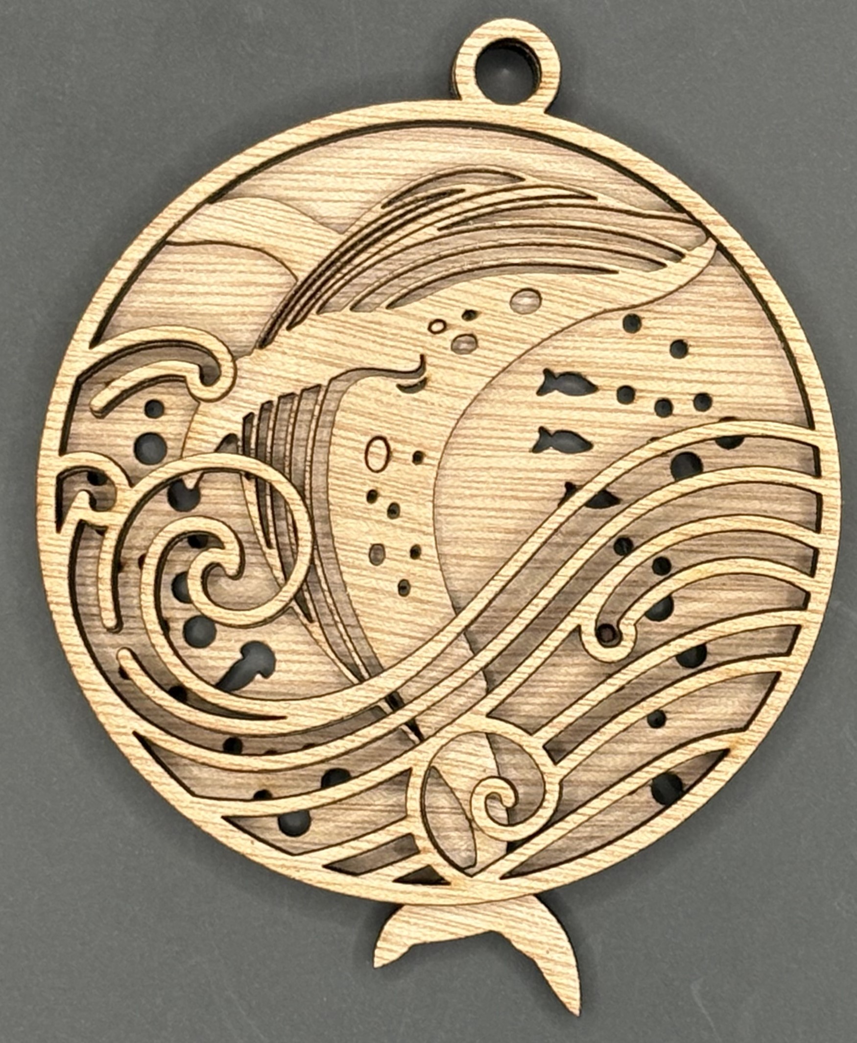 Seaside series - Whale Ornament (3D, 3-piece laser cut wood)