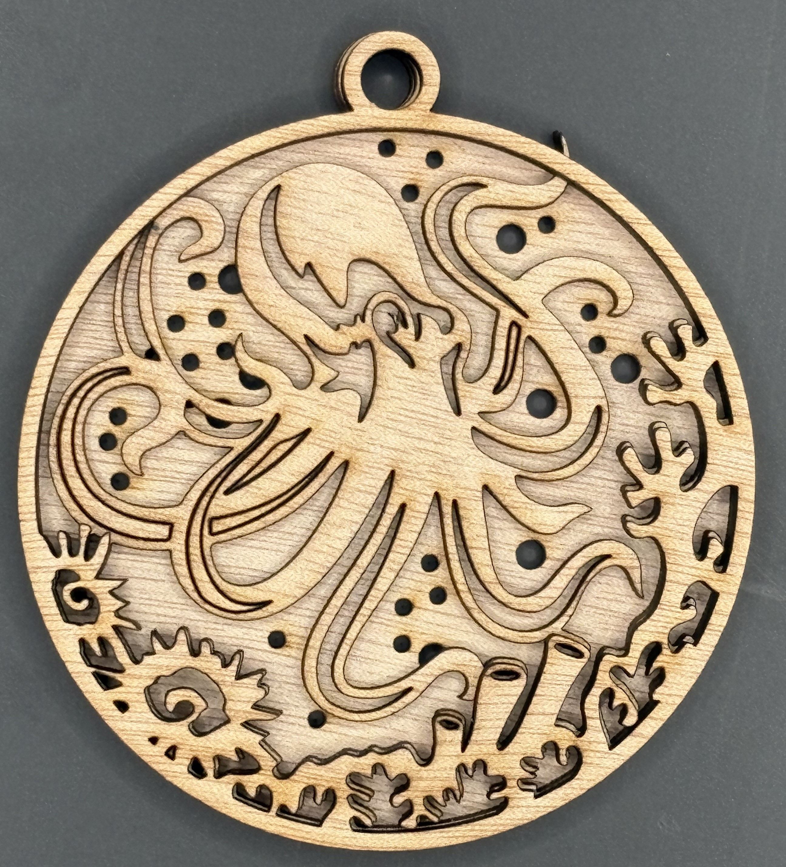Seaside series - Octopus Ornament (3D, 3-piece laser cut wood)