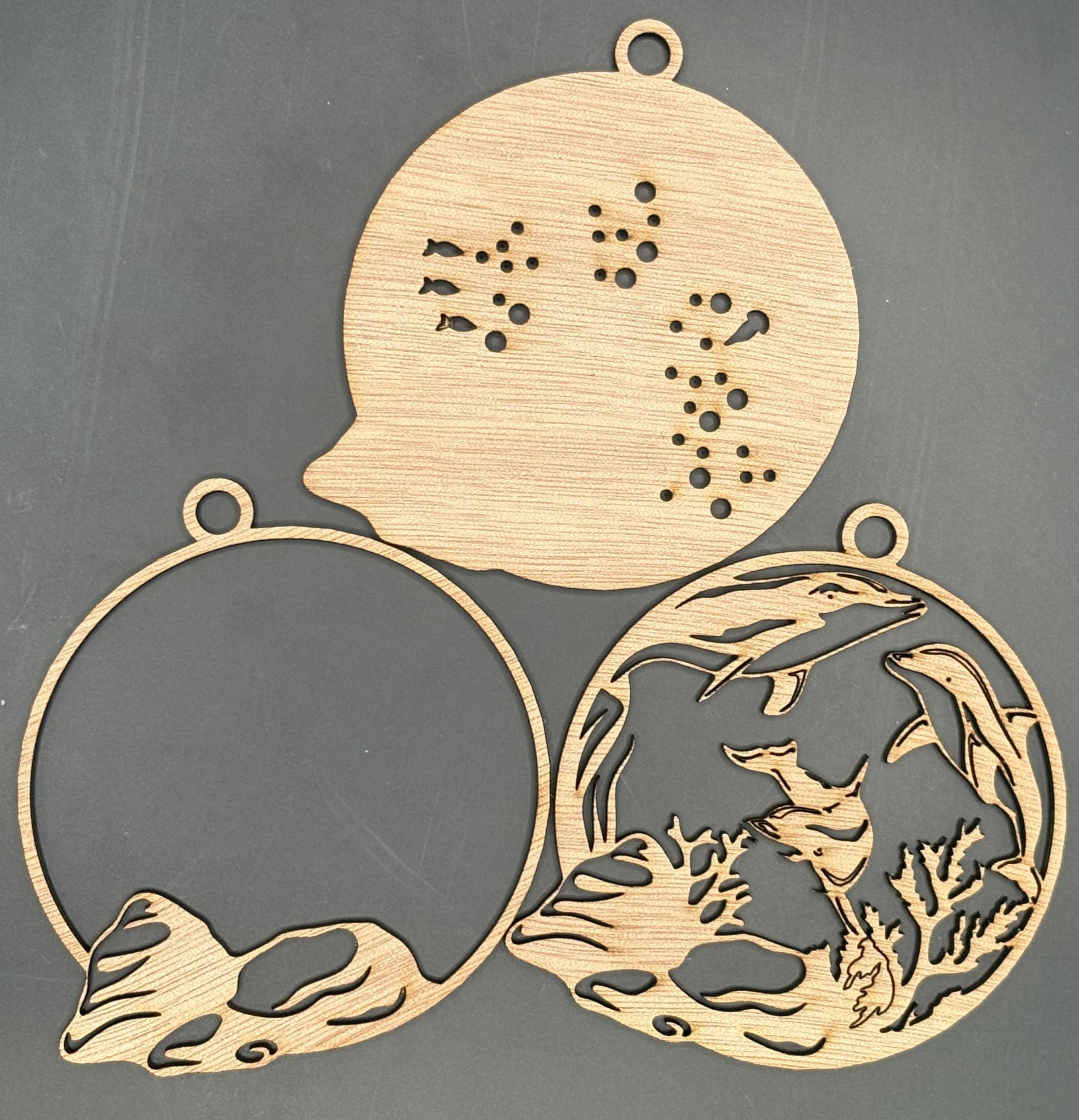 Seaside series - Dolphin Ornament (3D, 3-piece laser cut wood) Style 2