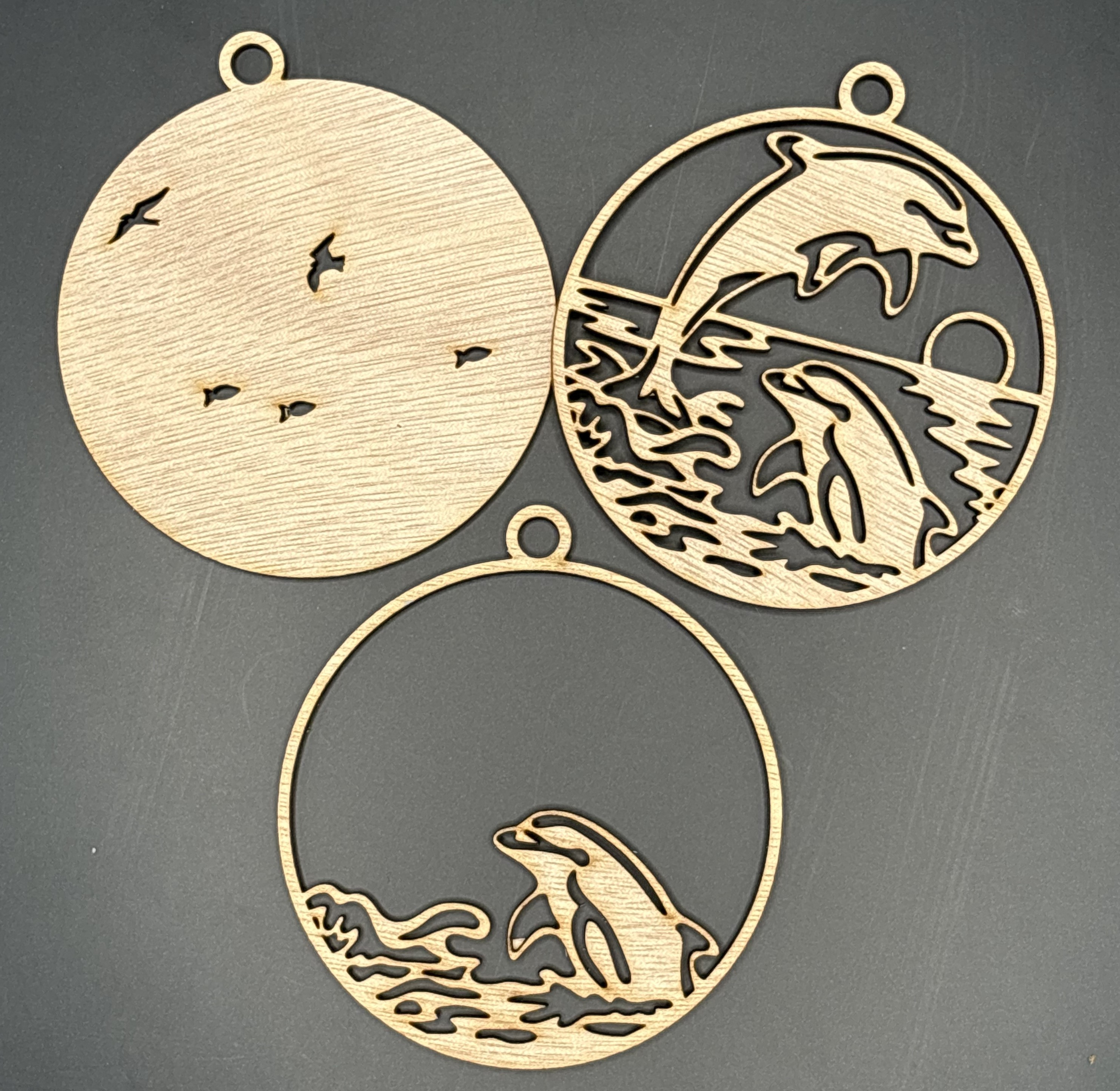 Seaside series - Dolphin Ornament (3D, 3-piece laser cut wood) Style 1