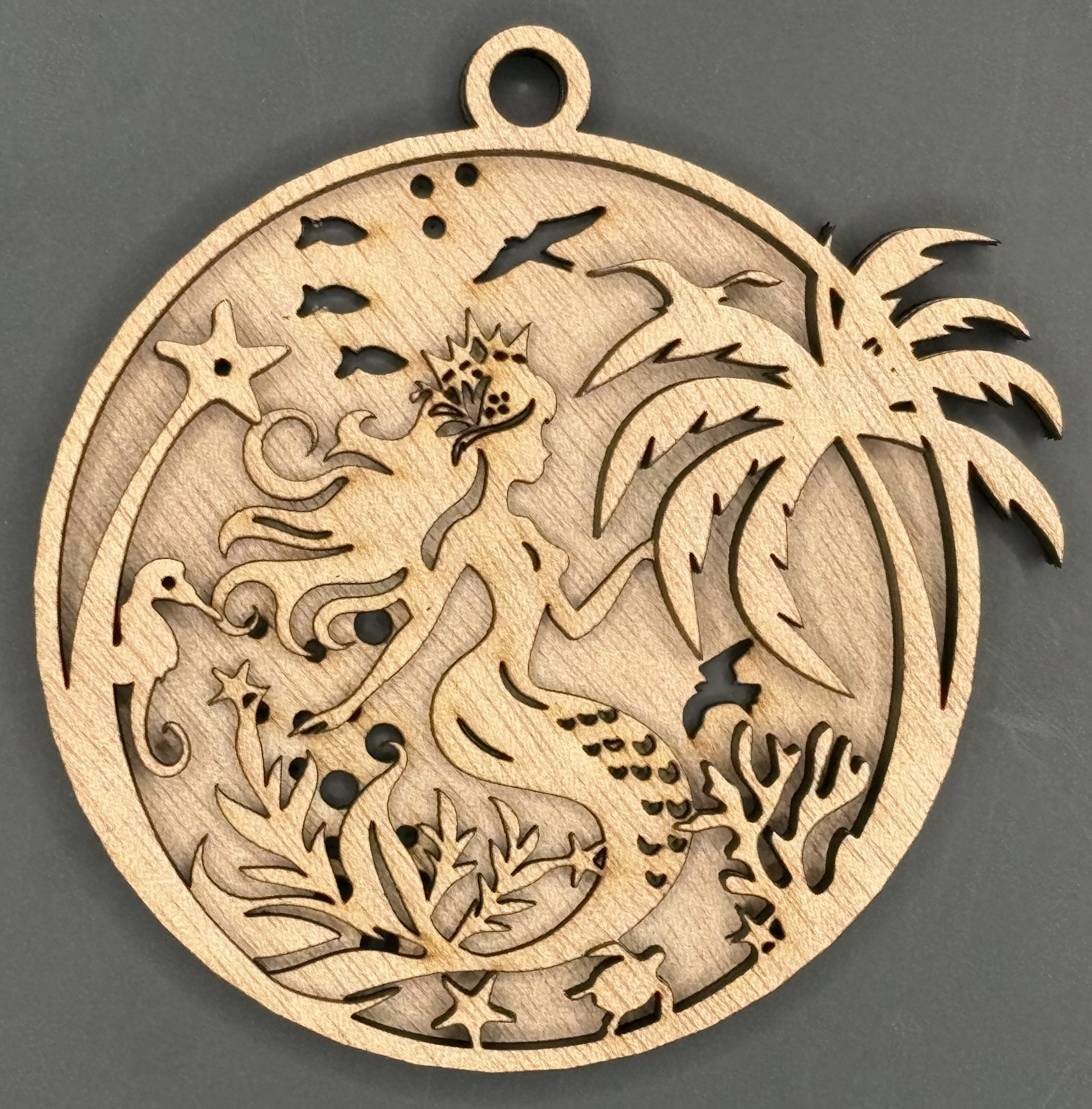 Seaside series - Mermaid Ornament (3D, 3-piece laser cut wood)