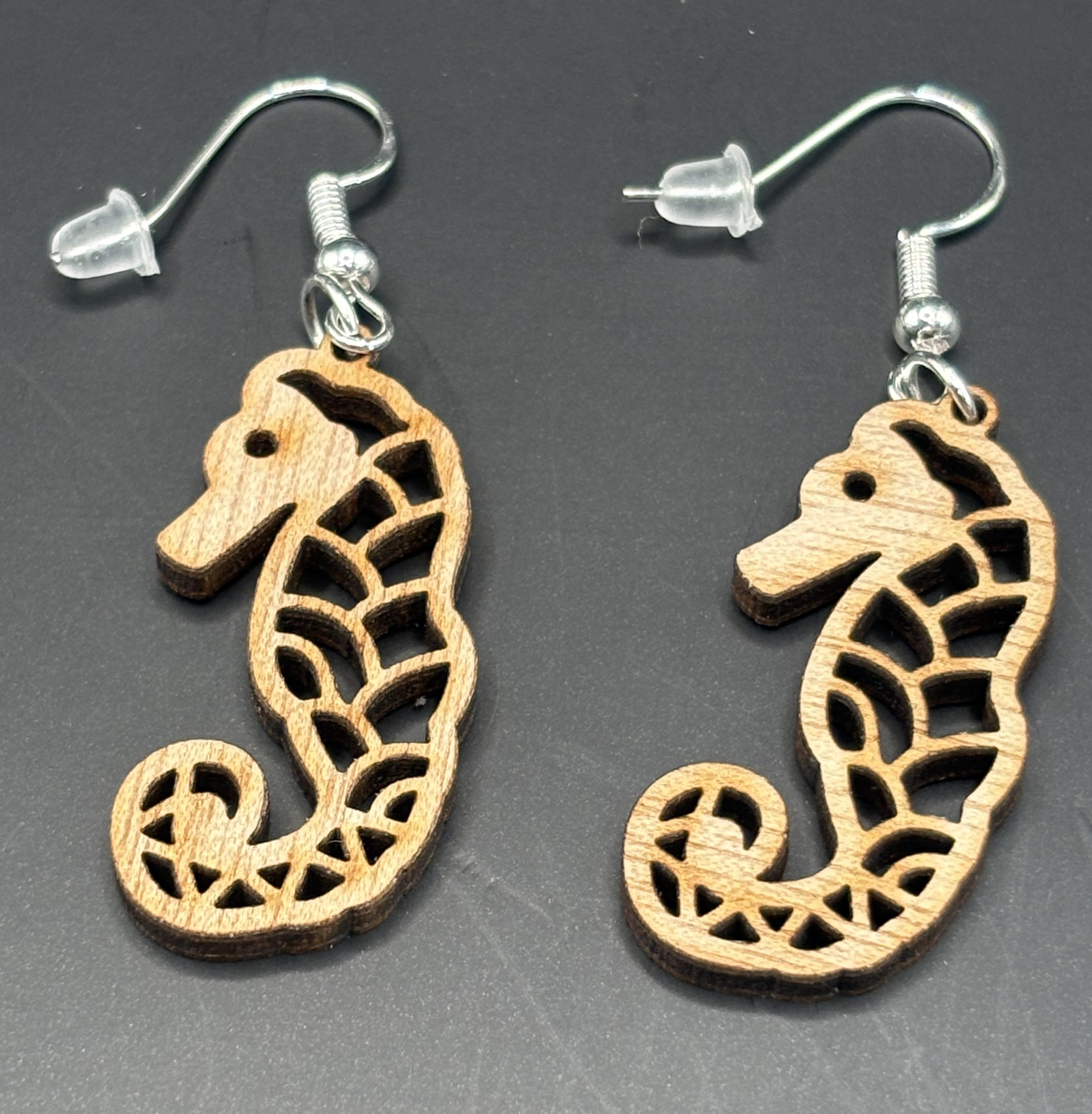 Seaside series - Wooden Seahorse Earrings (Style 1)