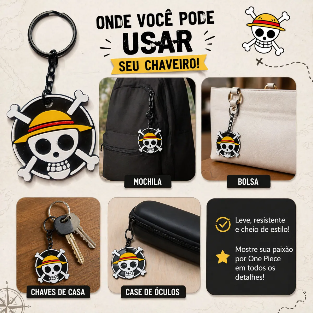 kIT 4 Chaveiros One Piece Luffy Anime 