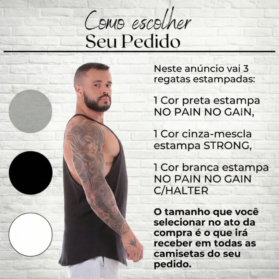 Kit 3 Camiseta Camisa Regata Masculina