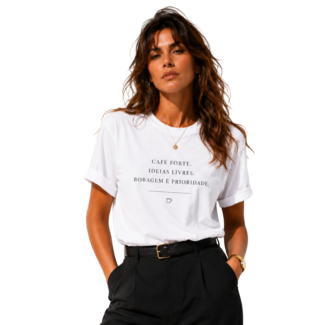 Camiseta Personalizada "Café forte, idéias livres"