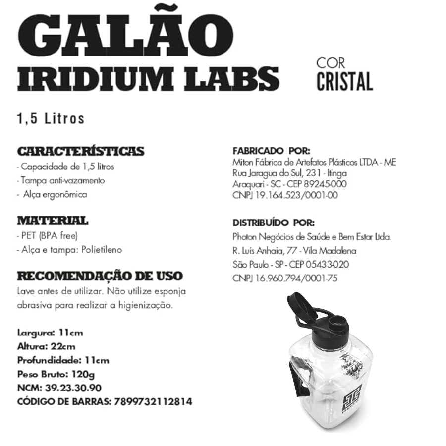 Garrafa Galão 1,5 L - Iridium Labs