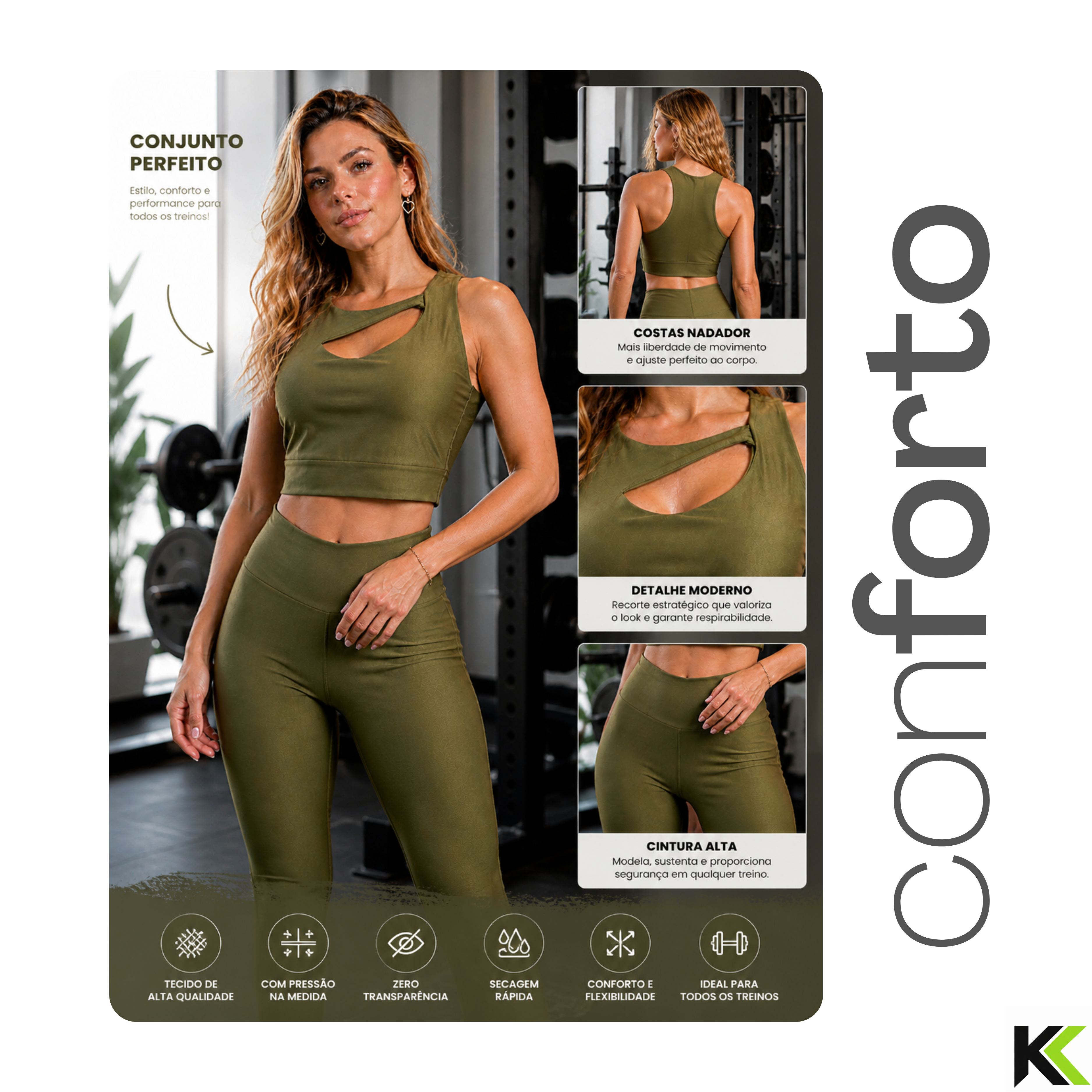 Conjunto Fitness Top Calça Verde