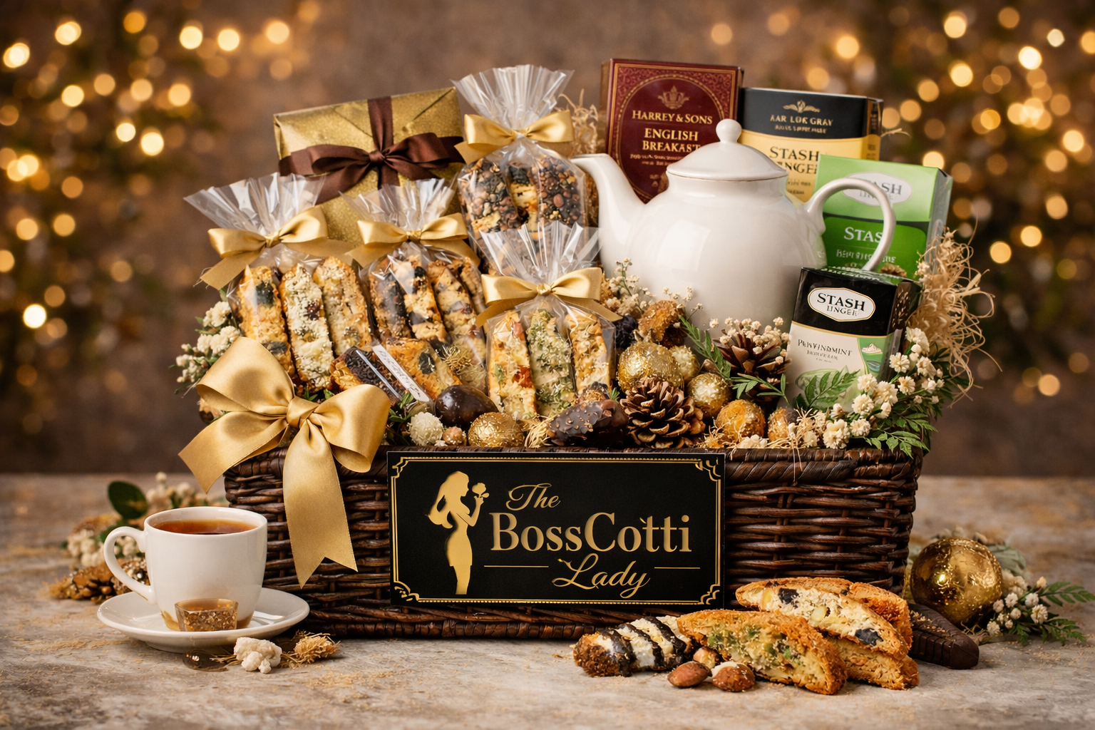 Luxury Biscotti & Tea Gift Basket