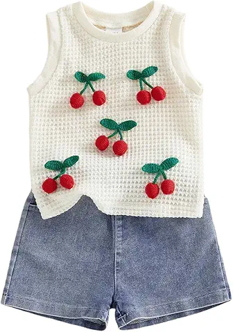 Kids Cherry Knit Top & Denim Shorts Set