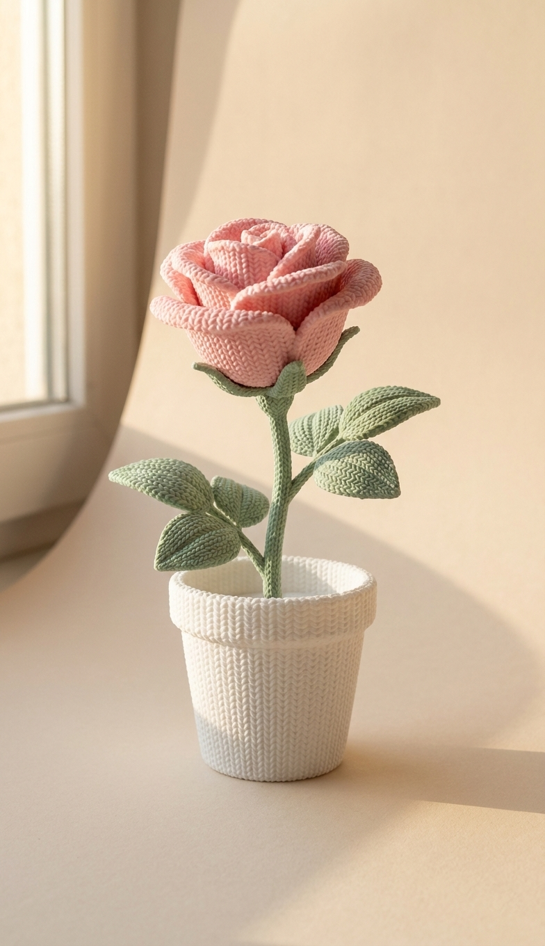 Rosa de crochet en maceta