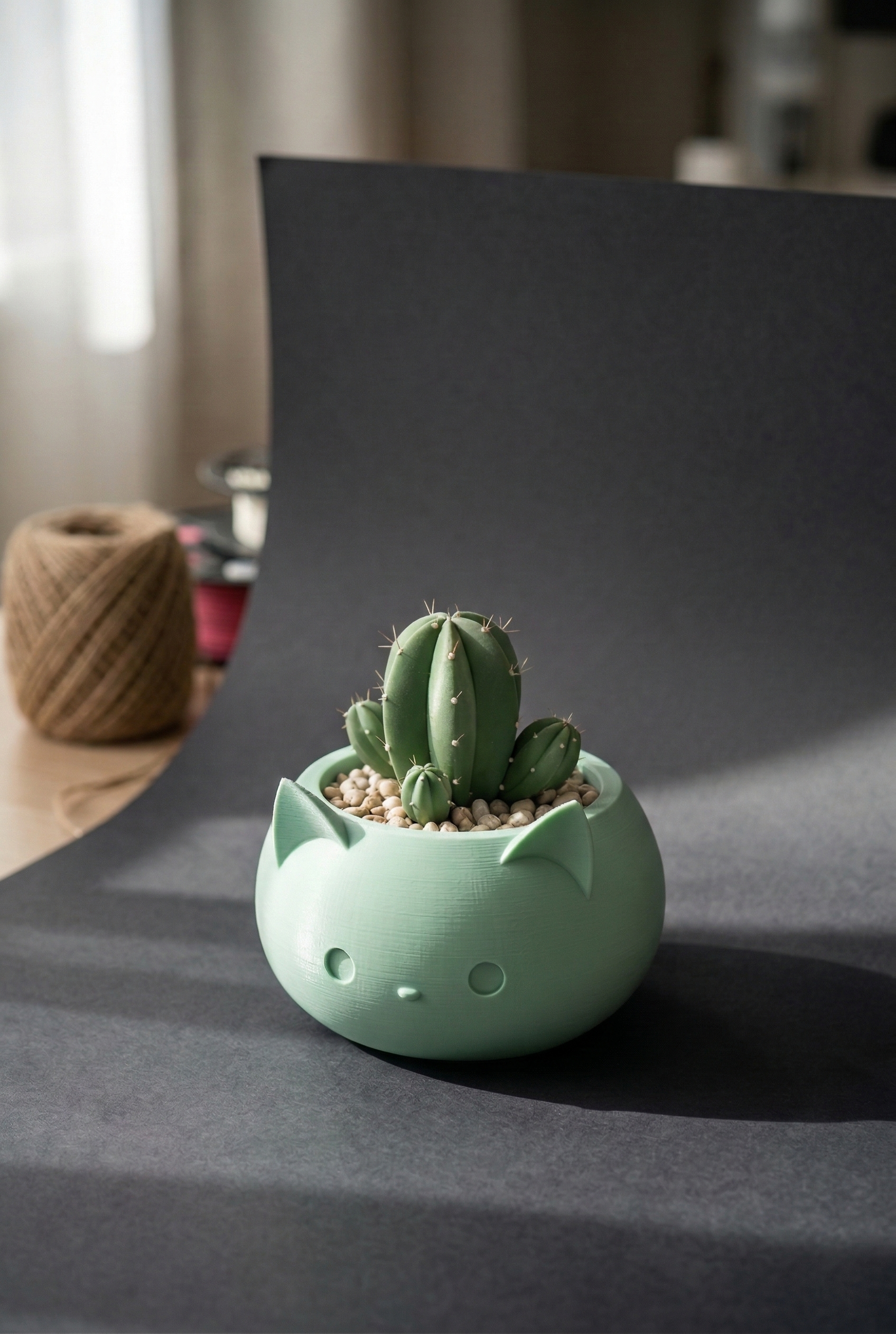 Maceta gatito con cactus