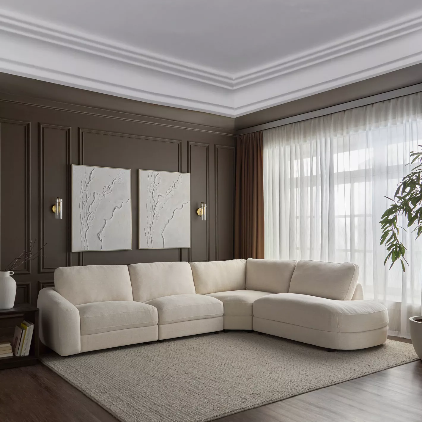 كنبة ركنية عصرية قماش بـ4 مقاعد مع شيزلونج - دريفت