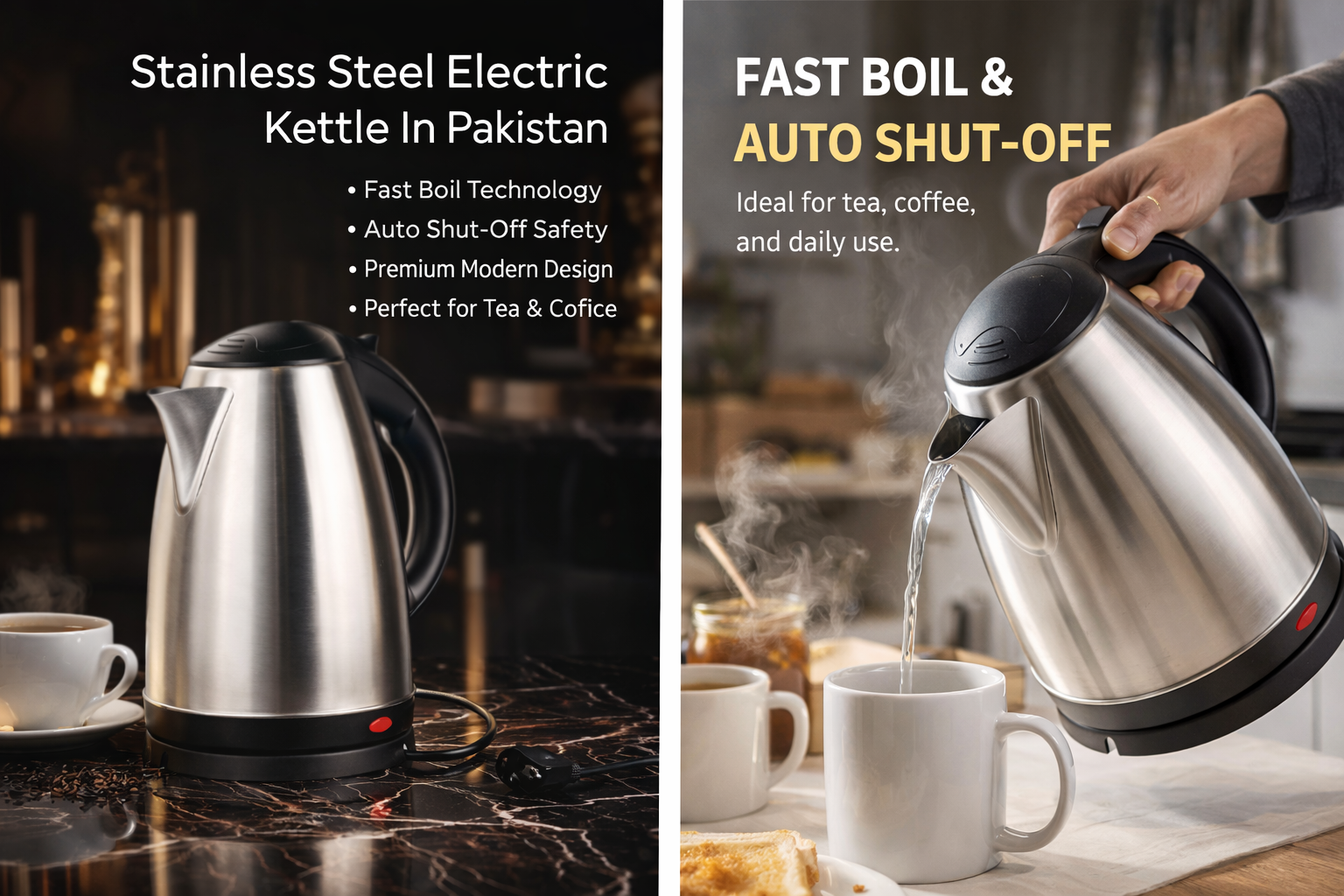 Stainless Steel Electric Kettle 2L Fast Boil – Auto Shut Off | Pakistan