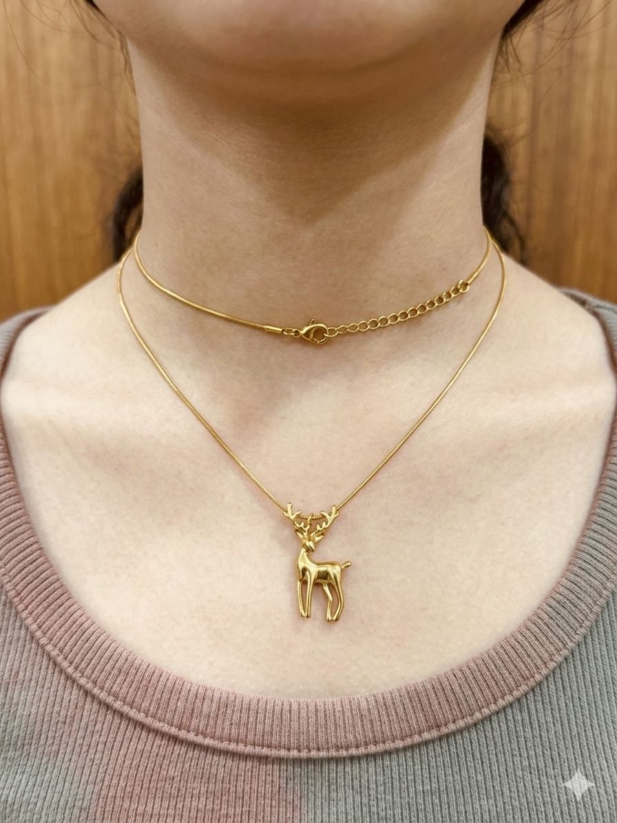 Deer Pendant Gold Necklace