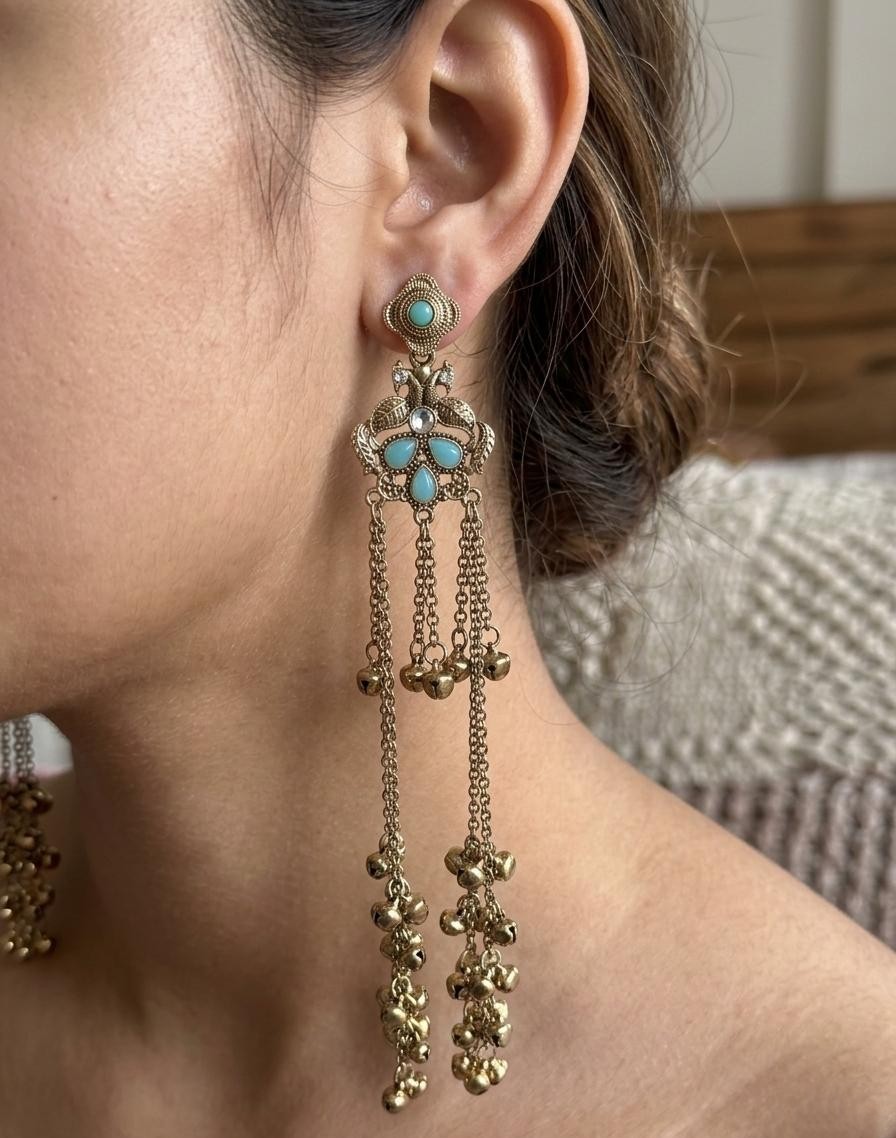Turquoise Floral Jhumka Earrings