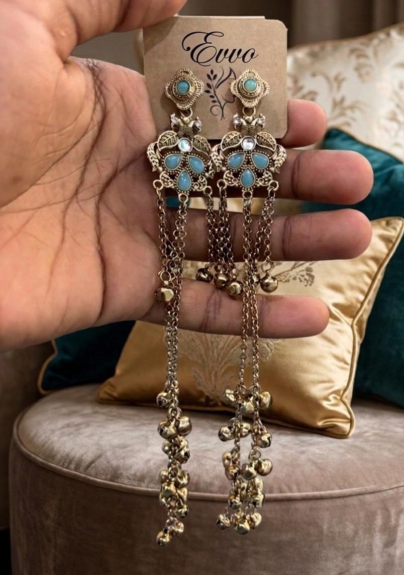 Turquoise Floral Jhumka Earrings