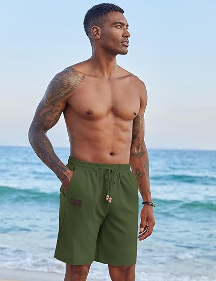 COOFANDY Mens Casual Linen Shorts Elastic Waist Drawstring Loose Fit Summer Beach Vacation Shorts with Pockets
