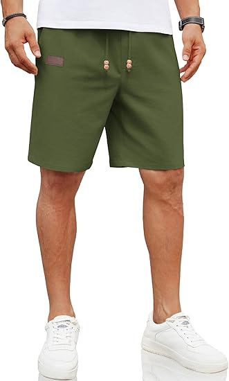 COOFANDY Mens Casual Linen Shorts Elastic Waist Drawstring Loose Fit Summer Beach Vacation Shorts with Pockets