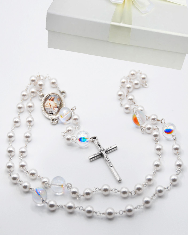 First Communion Rosary Pearl and Shimmer