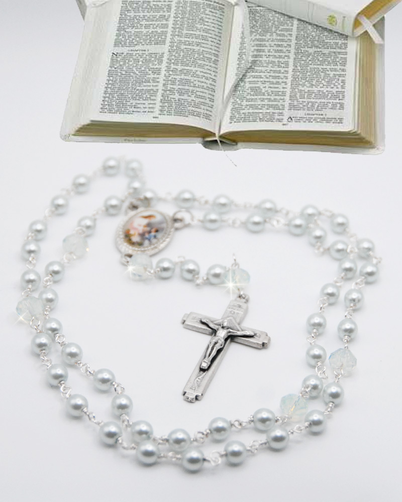 First Communion Rosary Blue Pearl