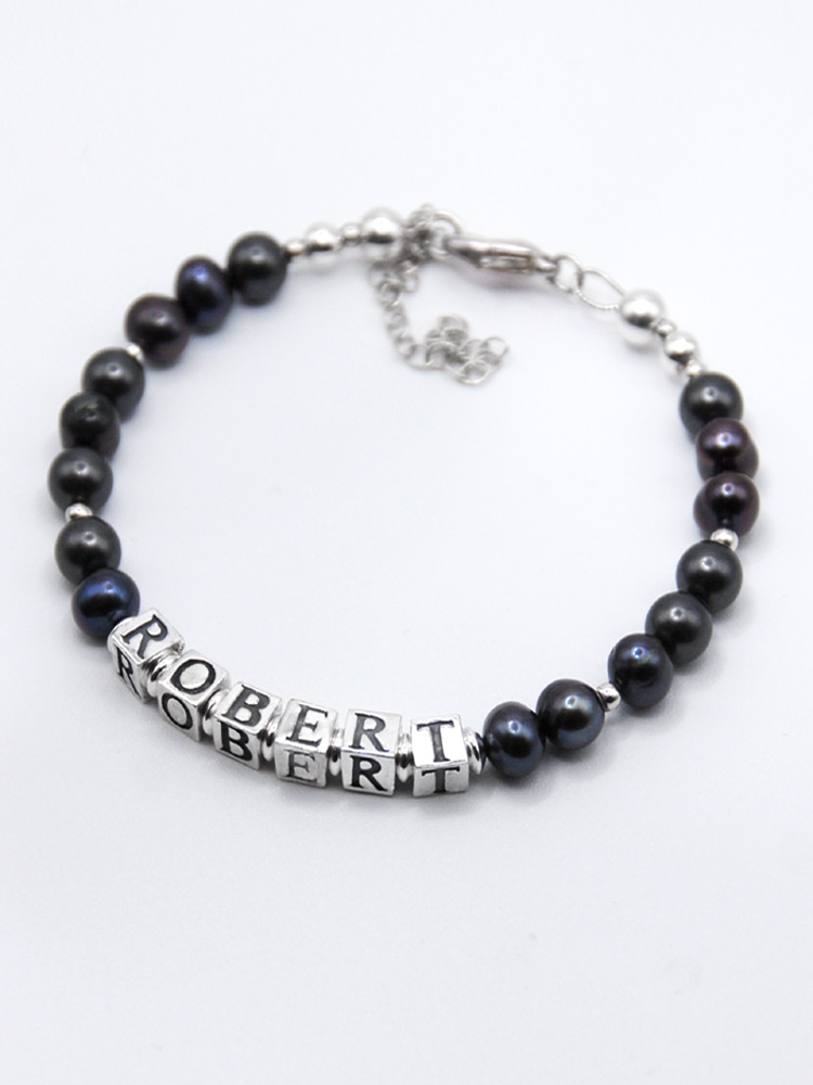 Boys Personalised Freshwater Pearl Bracelet Sterling Silver