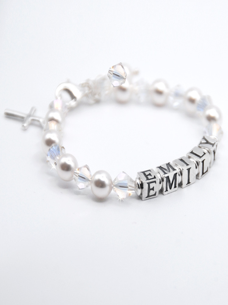 Personalised Pearl and Crystal Bracelet Sterling Silver