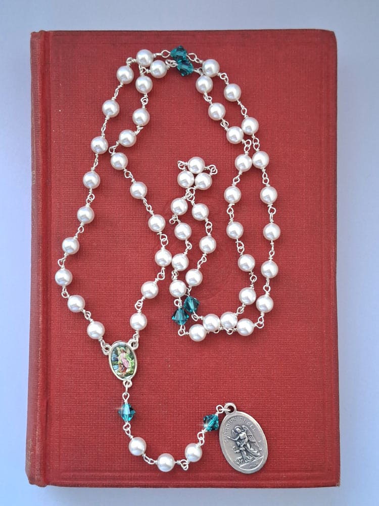 Guardian Angel Pearl and Birthstone Rosary
