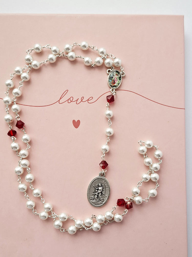 Guardian Angel Birthstone Pearl Rosary
