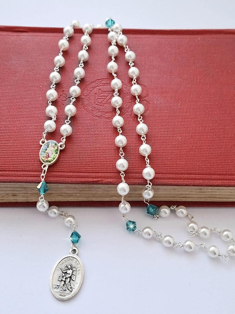 Guardian Angel Pearl and Birthstone Rosary