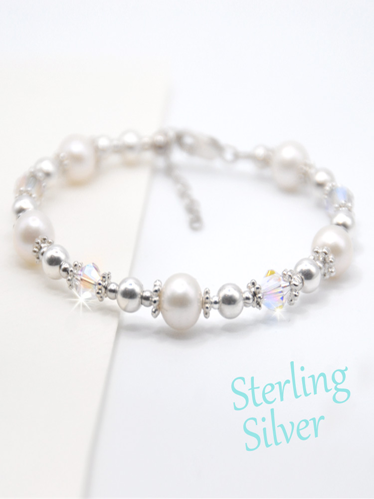 Cherished Pearl and Crystal Bracelet Sterling Silver
