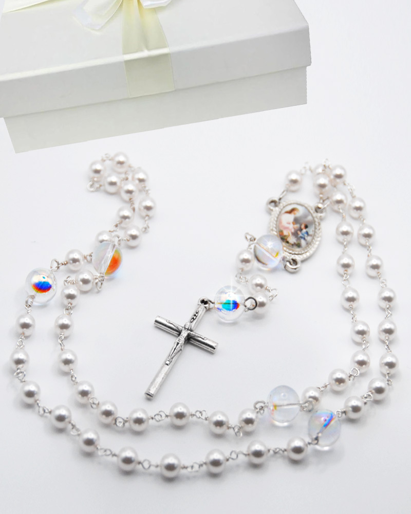 First Communion Rosary Pearl and Shimmer
