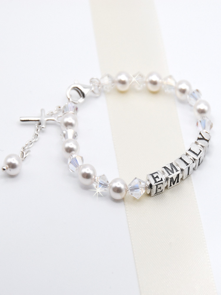 Personalised Pearl and Crystal Bracelet Sterling Silver
